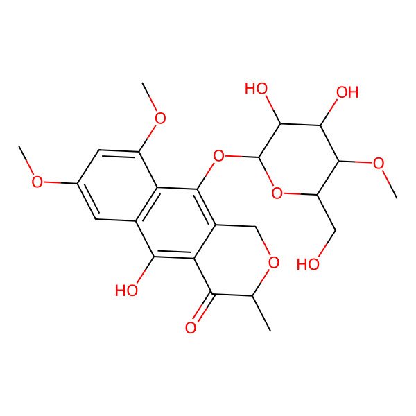 2D Structure of 10-[(2S,3R,4R,5S,6R)-3,4-dihydroxy-6-(hydroxymethyl)-5-methoxyoxan-2-yl]oxy-5-hydroxy-7,9-dimethoxy-3-methyl-1H-benzo[g]isochromen-4-one