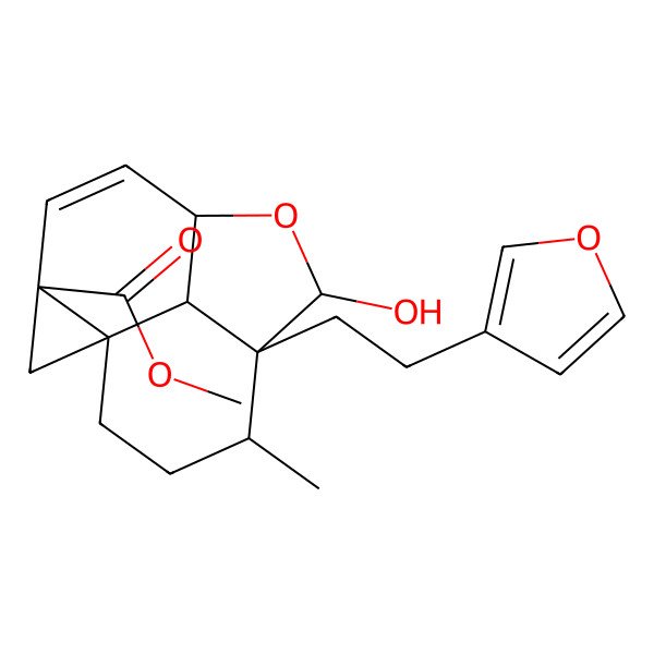 2D Structure of Methyl 5-[2-(furan-3-yl)ethyl]-6-hydroxy-4-methyl-7-oxatetracyclo[6.4.1.01,11.05,13]tridec-9-ene-11-carboxylate