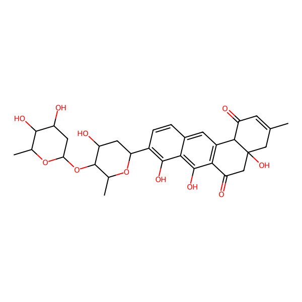 2D Structure of 9-[5-(4,5-dihydroxy-6-methyloxan-2-yl)oxy-4-hydroxy-6-methyloxan-2-yl]-4a,7,8-trihydroxy-3-methyl-5,12b-dihydro-4H-benzo[a]anthracene-1,6-dione