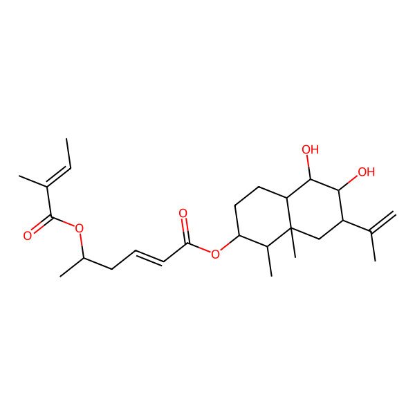 2D Structure of (5,6-dihydroxy-1,8a-dimethyl-7-prop-1-en-2-yl-2,3,4,4a,5,6,7,8-octahydro-1H-naphthalen-2-yl) 5-(2-methylbut-2-enoyloxy)hex-2-enoate
