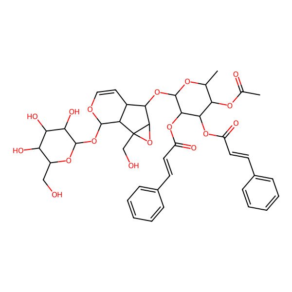 2D Structure of [5-Acetyloxy-2-[[2-(hydroxymethyl)-10-[3,4,5-trihydroxy-6-(hydroxymethyl)oxan-2-yl]oxy-3,9-dioxatricyclo[4.4.0.02,4]dec-7-en-5-yl]oxy]-6-methyl-3-(3-phenylprop-2-enoyloxy)oxan-4-yl] 3-phenylprop-2-enoate