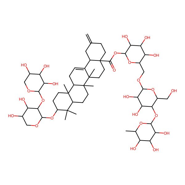 2D Structure of [6-[[3,4-Dihydroxy-6-(hydroxymethyl)-5-(3,4,5-trihydroxy-6-methyloxan-2-yl)oxyoxan-2-yl]oxymethyl]-3,4,5-trihydroxyoxan-2-yl] 10-[4,5-dihydroxy-3-(3,4,5-trihydroxyoxan-2-yl)oxyoxan-2-yl]oxy-6a,6b,9,9,12a-pentamethyl-2-methylidene-1,3,4,5,6,6a,7,8,8a,10,11,12,13,14b-tetradecahydropicene-4a-carboxylate