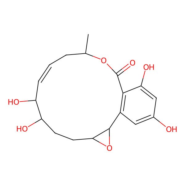 2D Structure of 7,8,16,18-Tetrahydroxy-12-methyl-3,13-dioxatricyclo[13.4.0.02,4]nonadeca-1(15),9,16,18-tetraen-14-one
