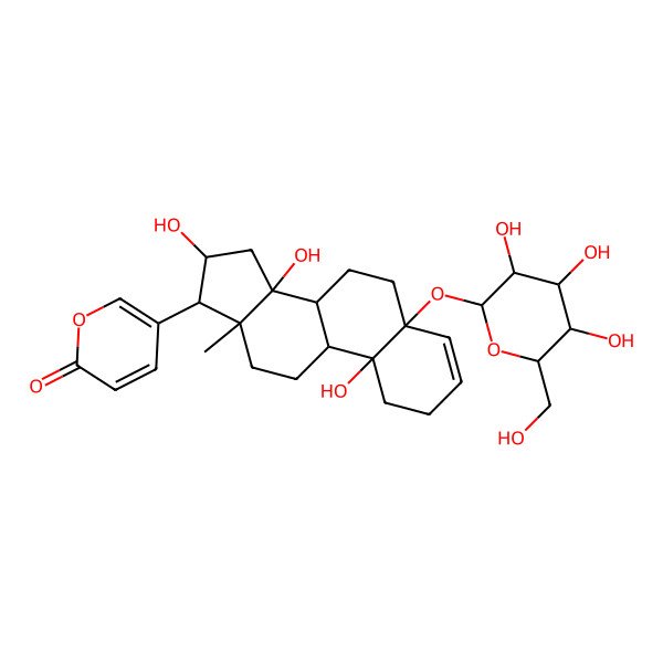 2D Structure of 5-[10,14,16-trihydroxy-13-methyl-5-[3,4,5-trihydroxy-6-(hydroxymethyl)oxan-2-yl]oxy-2,6,7,8,9,11,12,15,16,17-decahydro-1H-cyclopenta[a]phenanthren-17-yl]pyran-2-one