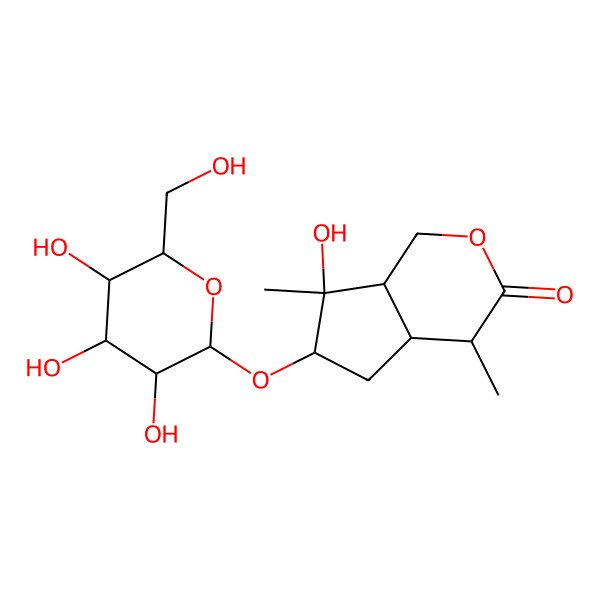 2D Structure of (4S,4aS,6S,7S,7aR)-7-hydroxy-4,7-dimethyl-6-[(2S,3R,4S,5S,6R)-3,4,5-trihydroxy-6-(hydroxymethyl)oxan-2-yl]oxy-1,4,4a,5,6,7a-hexahydrocyclopenta[c]pyran-3-one