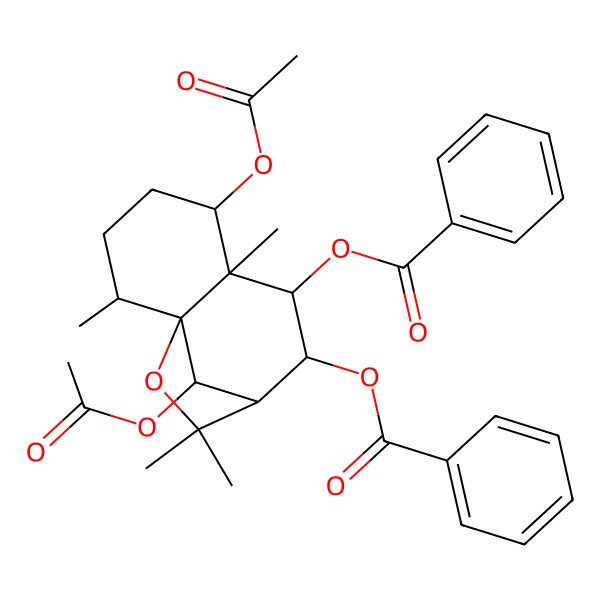 2D Structure of [(1S,2R,5S,6S,7S,8R,9R,12R)-5,12-diacetyloxy-7-benzoyloxy-2,6,10,10-tetramethyl-11-oxatricyclo[7.2.1.01,6]dodecan-8-yl] benzoate