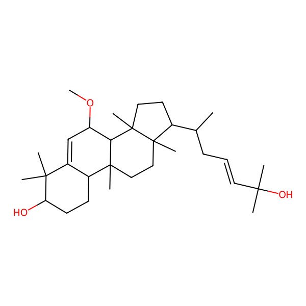 2D Structure of (3S,7R,8R,9S,10S,13R,14S,17R)-17-[(E,2R)-6-hydroxy-6-methylhept-4-en-2-yl]-7-methoxy-4,4,9,13,14-pentamethyl-2,3,7,8,10,11,12,15,16,17-decahydro-1H-cyclopenta[a]phenanthren-3-ol