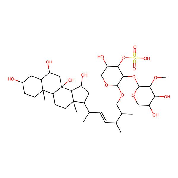 2D Structure of [(2R,3S,4S,5S)-3-[(2S,3R,4S,5R)-4,5-dihydroxy-3-methoxyoxan-2-yl]oxy-2-[(E,2S,3R,6S)-2,3-dimethyl-6-[(3S,5S,6S,8S,9R,10S,13R,14S,15R,17R)-3,6,8,15-tetrahydroxy-10,13-dimethyl-1,2,3,4,5,6,7,9,11,12,14,15,16,17-tetradecahydrocyclopenta[a]phenanthren-17-yl]hept-4-enoxy]-5-hydroxyoxan-4-yl] hydrogen sulfate