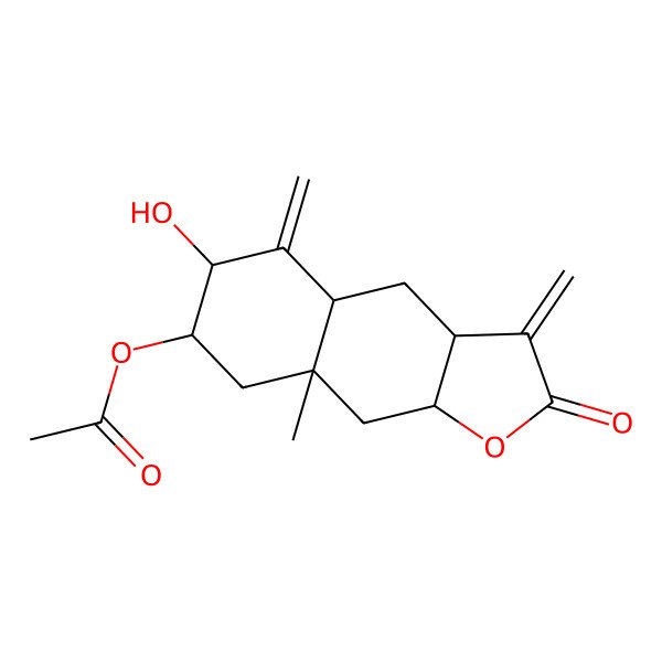 2D Structure of (6-Hydroxy-8a-methyl-3,5-dimethylidene-2-oxo-3a,4,4a,6,7,8,9,9a-octahydrobenzo[f][1]benzofuran-7-yl) acetate