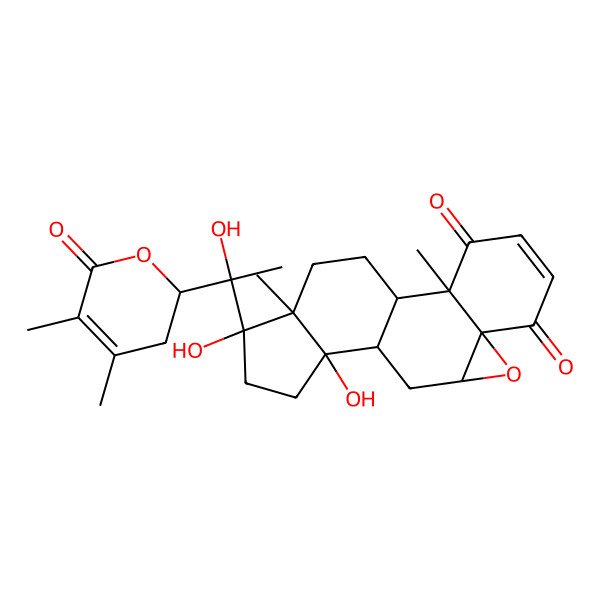 2D Structure of (1S,2R,7S,9R,11R,12R,15S,16S)-15-[(1S)-1-[(2R)-4,5-dimethyl-6-oxo-2,3-dihydropyran-2-yl]-1-hydroxyethyl]-12,15-dihydroxy-2,16-dimethyl-8-oxapentacyclo[9.7.0.02,7.07,9.012,16]octadec-4-ene-3,6-dione
