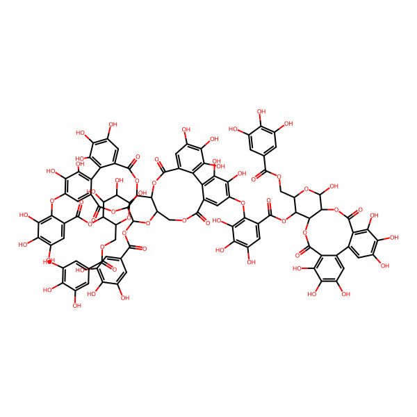 2D Structure of [(2R,3S,4R,5R,6R)-4,5,6-trihydroxy-2-[(3,4,5-trihydroxybenzoyl)oxymethyl]oxan-3-yl] 2-[[(1R,2S,19R,20S,22R)-28-[6-[[(10R,13R,14R,15S)-4,5,6,11,19,20,21-heptahydroxy-8,17-dioxo-13-[(3,4,5-trihydroxybenzoyl)oxymethyl]-9,12,16-trioxatetracyclo[16.4.0.02,7.010,15]docosa-1(22),2,4,6,18,20-hexaen-14-yl]oxycarbonyl]-2,3,4-trihydroxyphenoxy]-7,8,9,12,13,29,30,33,34,35-decahydroxy-4,17,25,38-tetraoxo-20-(3,4,5-trihydroxybenzoyl)oxy-3,18,21,24,39-pentaoxaheptacyclo[20.17.0.02,19.05,10.011,16.026,31.032,37]nonatriaconta-5,7,9,11,13,15,26,28,30,32,34,36-dodecaen-14-yl]oxy]-3,4,5-trihydroxybenzoate