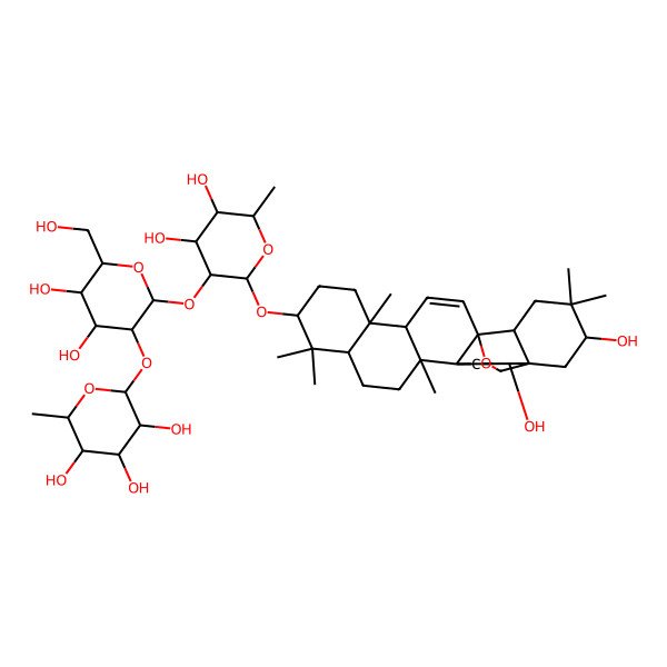 2D Structure of (2S,3R,4S,5S,6S)-2-[(2S,3R,4S,5R,6R)-2-[(2R,3R,4S,5R,6R)-2-[[(1S,2R,4S,5R,8R,10S,13S,14R,17R,18R,21R)-2,21-dihydroxy-4,5,9,9,13,20,20-heptamethyl-24-oxahexacyclo[15.5.2.01,18.04,17.05,14.08,13]tetracos-15-en-10-yl]oxy]-4,5-dihydroxy-6-methyloxan-3-yl]oxy-4,5-dihydroxy-6-(hydroxymethyl)oxan-3-yl]oxy-6-methyloxane-3,4,5-triol