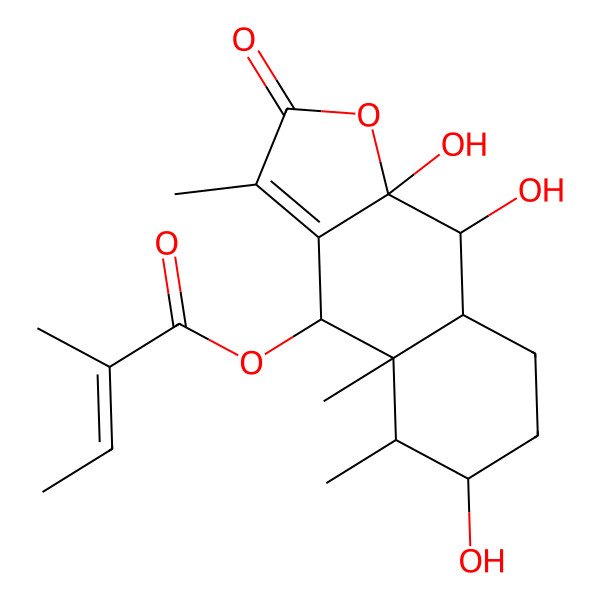 2D Structure of (6,9,9a-trihydroxy-3,4a,5-trimethyl-2-oxo-5,6,7,8,8a,9-hexahydro-4H-benzo[f][1]benzofuran-4-yl) 2-methylbut-2-enoate