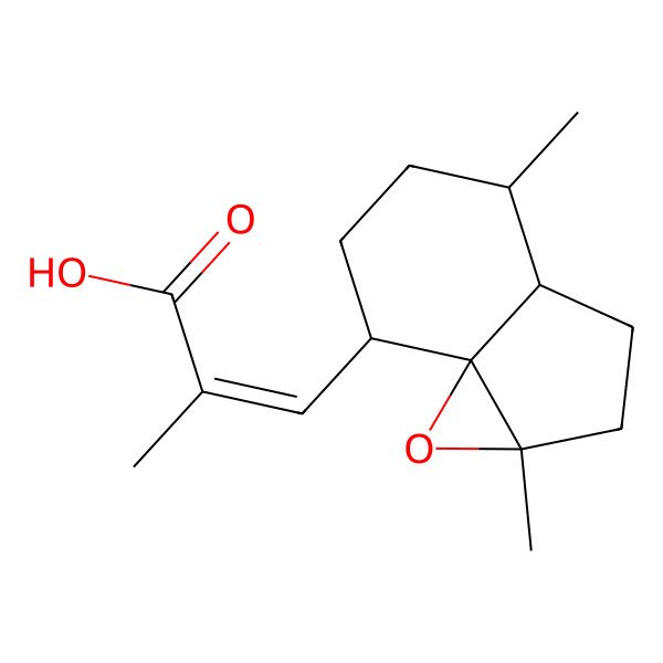 2D Structure of (E)-3-[(1aS,3aR,4R,7S,7aS)-1a,4-dimethyl-3,3a,4,5,6,7-hexahydro-2H-indeno[1,7a-b]oxiren-7-yl]-2-methylprop-2-enoic acid