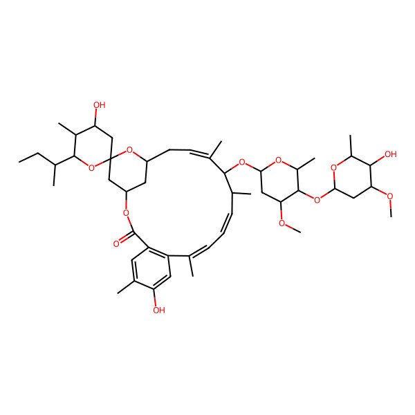 2D Structure of (1S,4'S,5'S,6'R,10E,12E,14S,15S,16E,19R,21R)-6'-[(2S)-butan-2-yl]-4',7-dihydroxy-15-[(2R,4S,5S,6S)-5-[(2S,4S,5S,6S)-5-hydroxy-4-methoxy-6-methyloxan-2-yl]oxy-4-methoxy-6-methyloxan-2-yl]oxy-5',6,10,14,16-pentamethylspiro[2,20-dioxatricyclo[17.3.1.04,9]tricosa-4(9),5,7,10,12,16-hexaene-21,2'-oxane]-3-one