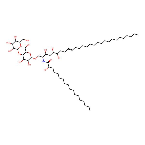 2D Structure of (2R)-N-[(E,2S,3S,5R,6S)-1-[(2R,3R,4R,5S,6R)-3,4-dihydroxy-6-(hydroxymethyl)-5-[(2S,3R,4S,5S,6R)-3,4,5-trihydroxy-6-(hydroxymethyl)oxan-2-yl]oxyoxan-2-yl]oxy-3,5,6-trihydroxyoctacos-9-en-2-yl]-2-hydroxyoctadecanamide