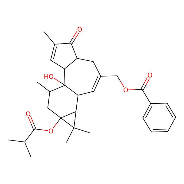 2D Structure of [(1R,2R,6S,10S,11R,13S,15R)-1-hydroxy-4,12,12,15-tetramethyl-13-(2-methylpropanoyloxy)-5-oxo-8-tetracyclo[8.5.0.02,6.011,13]pentadeca-3,8-dienyl]methyl benzoate