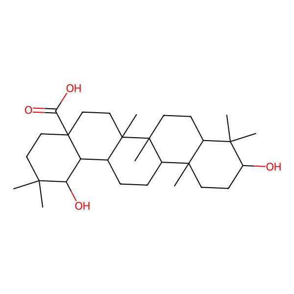 2D Structure of (1R,4aR,6aR,6aR,6bR,8aR,10S,12aR,14aR,14bR)-1,10-dihydroxy-2,2,6a,6b,9,9,12a-heptamethyl-1,3,4,5,6,6a,7,8,8a,10,11,12,13,14,14a,14b-hexadecahydropicene-4a-carboxylic acid 2D Structure of (1R,4aR,6aR,6aR,6bR,8aR,10S,12aR,14aR,14bR)-1,10-dihydroxy-2,2,6a,6b,9,9,12a-heptamethyl-1,3,4,5,6,6a,7,8,8a,10,11,12,13,14,14a,14b-hexadecahydropicene-4a-carboxylic acid