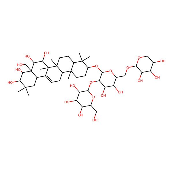 2D Structure of (3R,4R,4aS,5S,6R,6aR,6aS,6bR,8aR,10S,12aR,14bS)-10-[(2R,3R,4S,5S,6R)-4,5-dihydroxy-3-[(2S,3R,4S,5S,6R)-3,4,5-trihydroxy-6-(hydroxymethyl)oxan-2-yl]oxy-6-[[(2S,3R,4S,5S)-3,4,5-trihydroxyoxan-2-yl]oxymethyl]oxan-2-yl]oxy-4a-(hydroxymethyl)-2,2,6a,6b,9,9,12a-heptamethyl-1,3,4,5,6,6a,7,8,8a,10,11,12,13,14b-tetradecahydropicene-3,4,5,6-tetrol