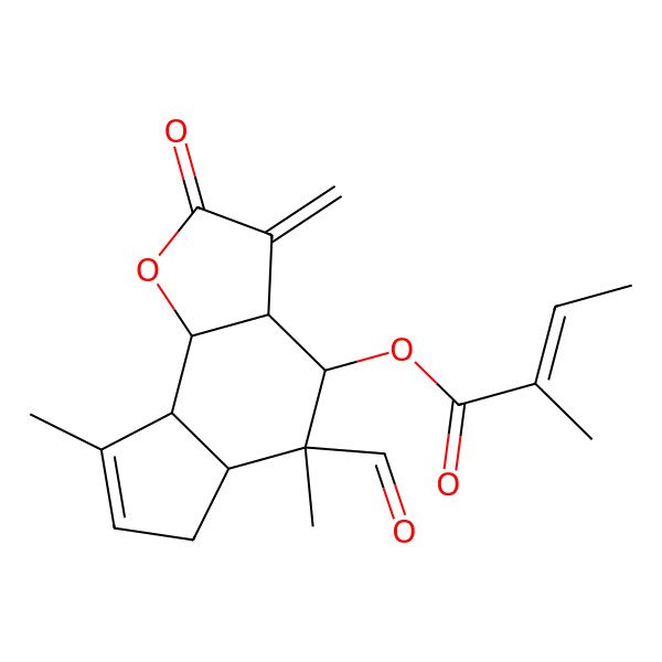 2D Structure of [(3aR,4S,5S,5aS,8aR,8bR)-5-formyl-5,8-dimethyl-3-methylidene-2-oxo-3a,4,5a,6,8a,8b-hexahydrocyclopenta[g][1]benzofuran-4-yl] (E)-2-methylbut-2-enoate