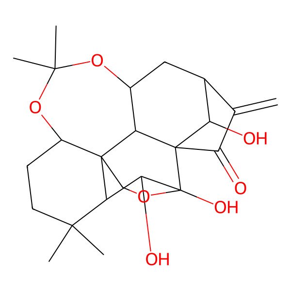 2D Structure of (2S,6R,7S,8R,16S,21R)-6,7,21-trihydroxy-9,9,14,14-tetramethyl-19-methylidene-5,13,15-trioxahexacyclo[16.2.1.01,6.02,16.03,8.03,12]henicosan-20-one