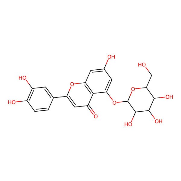 2D Structure of 2-(3,4-dihydroxyphenyl)-7-hydroxy-5-[(2S,4S,5S)-3,4,5-trihydroxy-6-(hydroxymethyl)oxan-2-yl]oxychromen-4-one