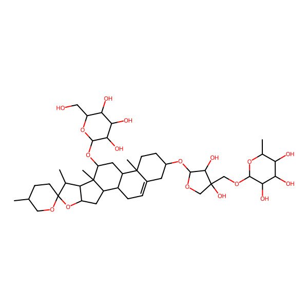 2D Structure of (2R,3R,4R,5S,6R)-2-[[(3S,4R,5S)-3,4-dihydroxy-5-[(1R,2S,4S,5'R,6R,7S,8R,9S,10S,12S,13R,16S)-5',7,9,13-tetramethyl-10-[(2R,3R,4S,5R,6R)-3,4,5-trihydroxy-6-(hydroxymethyl)oxan-2-yl]oxyspiro[5-oxapentacyclo[10.8.0.02,9.04,8.013,18]icos-18-ene-6,2'-oxane]-16-yl]oxyoxolan-3-yl]methoxy]-6-methyloxane-3,4,5-triol