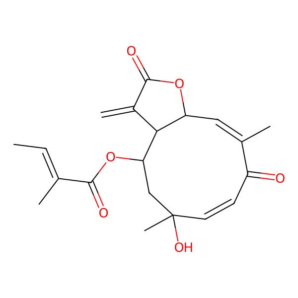 2D Structure of [(3aR,4R,6R,7E,11aR)-6-hydroxy-6,10-dimethyl-3-methylidene-2,9-dioxo-3a,4,5,11a-tetrahydrocyclodeca[b]furan-4-yl] (E)-2-methylbut-2-enoate