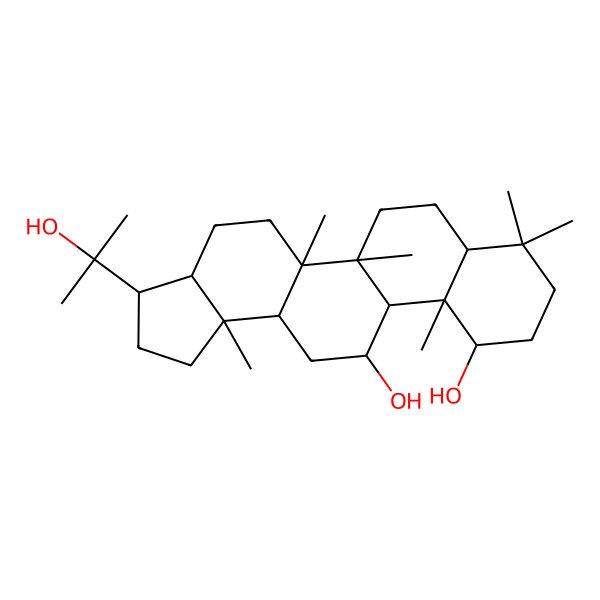 2D Structure of 3-(2-Hydroxypropan-2-yl)-5a,5b,8,8,11a,13b-hexamethyl-1,2,3,3a,4,5,6,7,7a,9,10,11,11b,12,13,13a-hexadecahydrocyclopenta[a]chrysene-11,12-diol