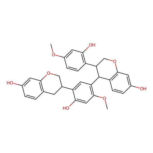 2D Structure of (3R,4S)-4-[4-hydroxy-5-[(3R)-7-hydroxy-3,4-dihydro-2H-chromen-3-yl]-2-methoxyphenyl]-3-(2-hydroxy-4-methoxyphenyl)-3,4-dihydro-2H-chromen-7-ol