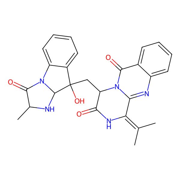 2D Structure of 4-[(4-hydroxy-2-methyl-1-oxo-3,3a-dihydro-2H-imidazo[1,2-a]indol-4-yl)methyl]-1-propan-2-ylidene-4H-pyrazino[2,1-b]quinazoline-3,6-dione