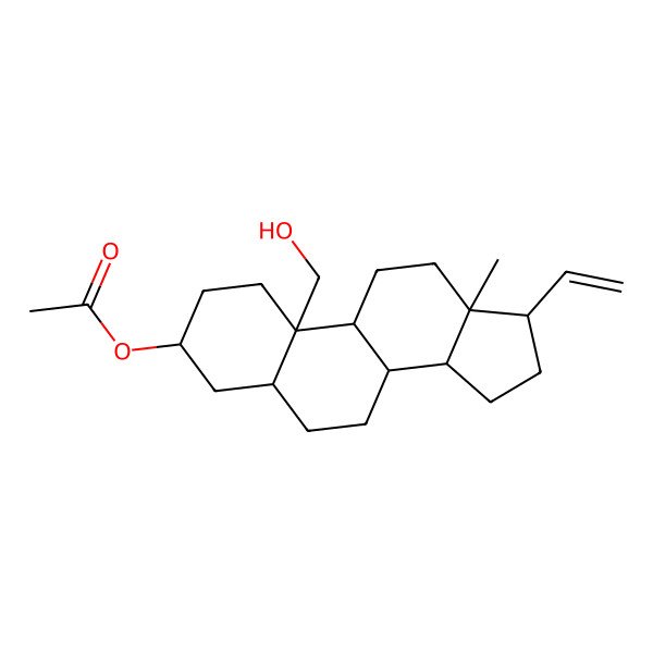 2D Structure of [(3S,5S,8S,9S,10R,13R,14S,17R)-17-ethenyl-10-(hydroxymethyl)-13-methyl-2,3,4,5,6,7,8,9,11,12,14,15,16,17-tetradecahydro-1H-cyclopenta[a]phenanthren-3-yl] acetate