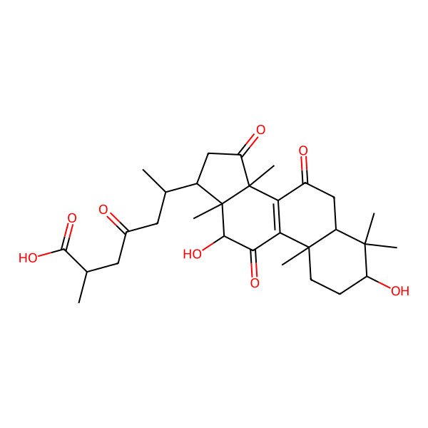 2D Structure of (2R,6R)-6-[(3S,5R,10S,12S,13R,14R,17R)-3,12-dihydroxy-4,4,10,13,14-pentamethyl-7,11,15-trioxo-1,2,3,5,6,12,16,17-octahydrocyclopenta[a]phenanthren-17-yl]-2-methyl-4-oxoheptanoic acid
