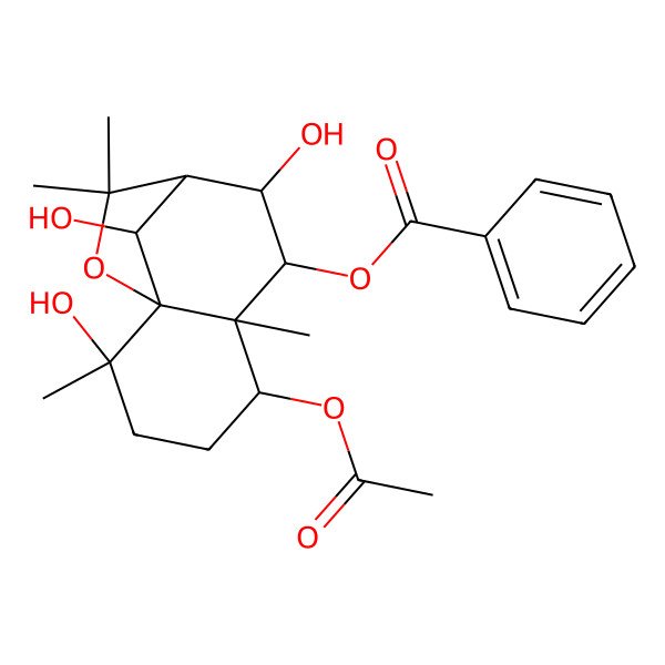 2D Structure of (5-Acetyloxy-2,8,12-trihydroxy-2,6,10,10-tetramethyl-11-oxatricyclo[7.2.1.01,6]dodecan-7-yl) benzoate