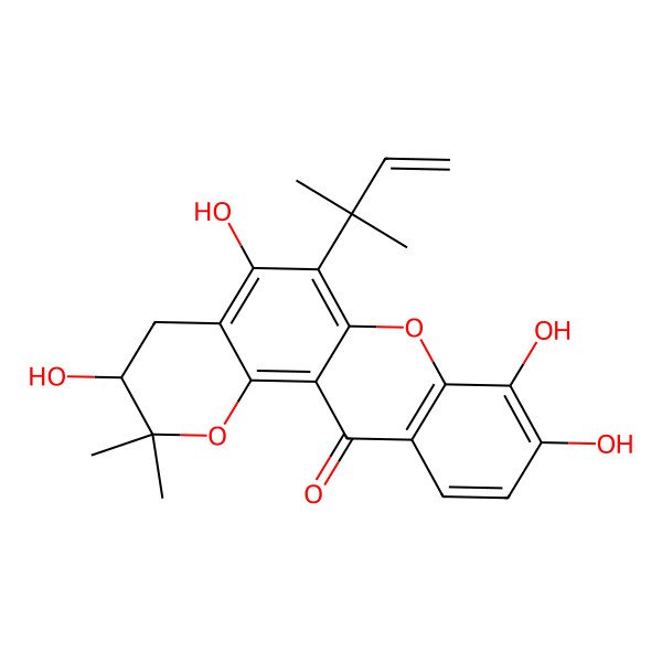2D Structure of (3R)-3,5,8,9-tetrahydroxy-2,2-dimethyl-6-(2-methylbut-3-en-2-yl)-3,4-dihydropyrano[2,3-a]xanthen-12-one