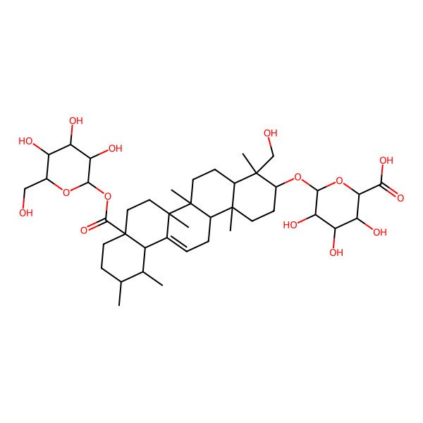 2D Structure of (2R,3R,4R,5S,6S)-6-[[(3S,4R,4aR,6aR,6bS,8aS,11R,12S,12aS,14aR,14bR)-4-(hydroxymethyl)-4,6a,6b,11,12,14b-hexamethyl-8a-[(2S,3R,4S,5S,6R)-3,4,5-trihydroxy-6-(hydroxymethyl)oxan-2-yl]oxycarbonyl-2,3,4a,5,6,7,8,9,10,11,12,12a,14,14a-tetradecahydro-1H-picen-3-yl]oxy]-3,4,5-trihydroxyoxane-2-carboxylic acid