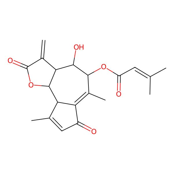 2D Structure of (4-hydroxy-6,9-dimethyl-3-methylidene-2,7-dioxo-4,5,9a,9b-tetrahydro-3aH-azuleno[4,5-b]furan-5-yl) 3-methylbut-2-enoate