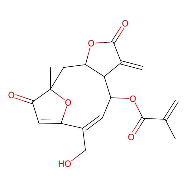 2D Structure of [(1R,3R,7R,8S,9Z)-10-(hydroxymethyl)-1-methyl-6-methylidene-5,13-dioxo-4,14-dioxatricyclo[9.2.1.03,7]tetradeca-9,11-dien-8-yl] 2-methylprop-2-enoate