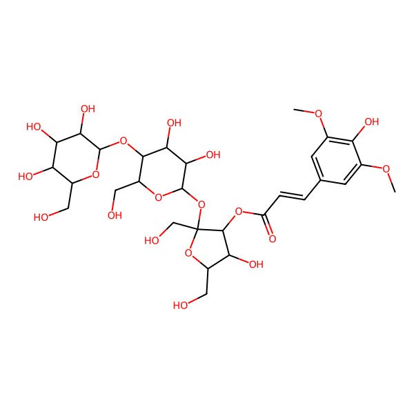 2D Structure of [2-[3,4-Dihydroxy-6-(hydroxymethyl)-5-[3,4,5-trihydroxy-6-(hydroxymethyl)oxan-2-yl]oxyoxan-2-yl]oxy-4-hydroxy-2,5-bis(hydroxymethyl)oxolan-3-yl] 3-(4-hydroxy-3,5-dimethoxyphenyl)prop-2-enoate
