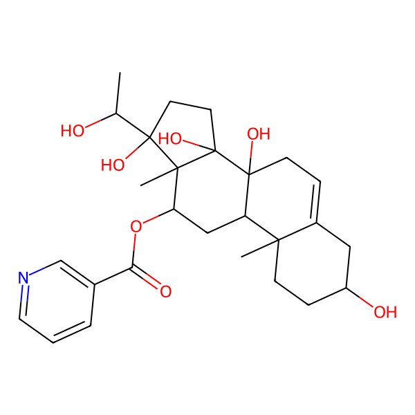 2D Structure of [3,8,14,17-Tetrahydroxy-17-(1-hydroxyethyl)-10,13-dimethyl-1,2,3,4,7,9,11,12,15,16-decahydrocyclopenta[a]phenanthren-12-yl] pyridine-3-carboxylate