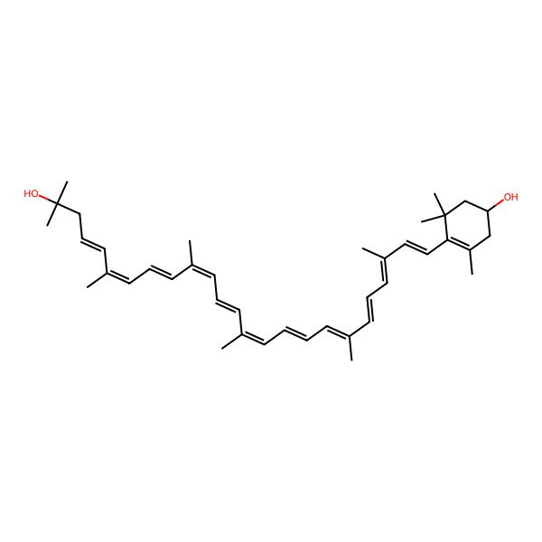 2D Structure of (1R)-4-[(1E,3E,5E,7E,9E,11E,13E,15E,17E,19E,21Z)-24-hydroxy-3,7,12,16,20,24-hexamethylpentacosa-1,3,5,7,9,11,13,15,17,19,21-undecaenyl]-3,5,5-trimethylcyclohex-3-en-1-ol