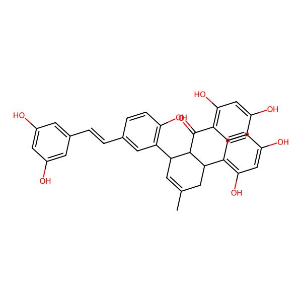 2D Structure of (2,4-Dihydroxyphenyl)-[6-(2,4-dihydroxyphenyl)-2-[5-[2-(3,5-dihydroxyphenyl)ethenyl]-2-hydroxyphenyl]-4-methylcyclohex-3-en-1-yl]methanone
