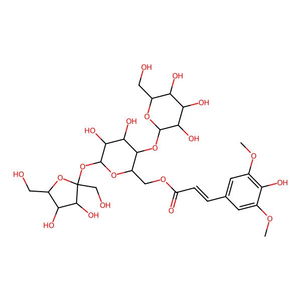 2D Structure of [6-[3,4-Dihydroxy-2,5-bis(hydroxymethyl)oxolan-2-yl]oxy-4,5-dihydroxy-3-[3,4,5-trihydroxy-6-(hydroxymethyl)oxan-2-yl]oxyoxan-2-yl]methyl 3-(4-hydroxy-3,5-dimethoxyphenyl)prop-2-enoate