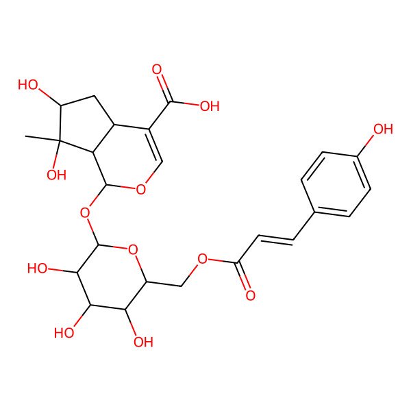 2D Structure of 6,7-dihydroxy-7-methyl-1-[3,4,5-trihydroxy-6-[3-(4-hydroxyphenyl)prop-2-enoyloxymethyl]oxan-2-yl]oxy-4a,5,6,7a-tetrahydro-1H-cyclopenta[c]pyran-4-carboxylic acid