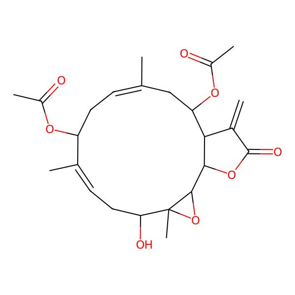 2D Structure of (14-Acetyloxy-5-hydroxy-4,8,12-trimethyl-16-methylidene-17-oxo-3,18-dioxatricyclo[13.3.0.02,4]octadeca-7,11-dien-9-yl) acetate