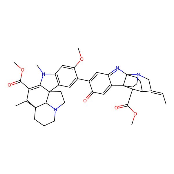 2D Structure of methyl (1R,12S,19S)-12-ethyl-4-[(1R,9R,12R,13E,18R)-13-ethylidene-18-methoxycarbonyl-4-oxo-8,15-diazapentacyclo[10.5.1.01,9.02,7.09,15]octadeca-2,5,7-trien-5-yl]-5-methoxy-8-methyl-8,16-diazapentacyclo[10.6.1.01,9.02,7.016,19]nonadeca-2(7),3,5,9-tetraene-10-carboxylate