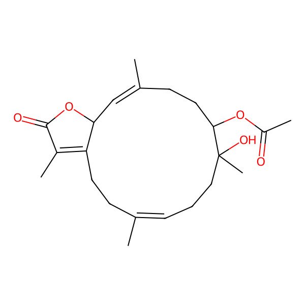 2D Structure of [(6E,10R,11S,14E,15aS)-10-hydroxy-3,6,10,14-tetramethyl-2-oxo-4,5,8,9,11,12,13,15a-octahydrocyclotetradeca[b]furan-11-yl] acetate