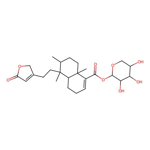 2D Structure of [(2S,3R,4S,5S)-3,4,5-trihydroxyoxan-2-yl] (4aS,5R,6S,8aR)-5,6,8a-trimethyl-5-[2-(5-oxo-2H-furan-3-yl)ethyl]-3,4,4a,6,7,8-hexahydronaphthalene-1-carboxylate
