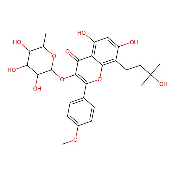 2D Structure of 5,7-dihydroxy-8-(3-hydroxy-3-methylbutyl)-2-(4-methoxyphenyl)-3-[(2S,3S,4S,5R,6R)-3,4,5-trihydroxy-6-methyloxan-2-yl]oxychromen-4-one