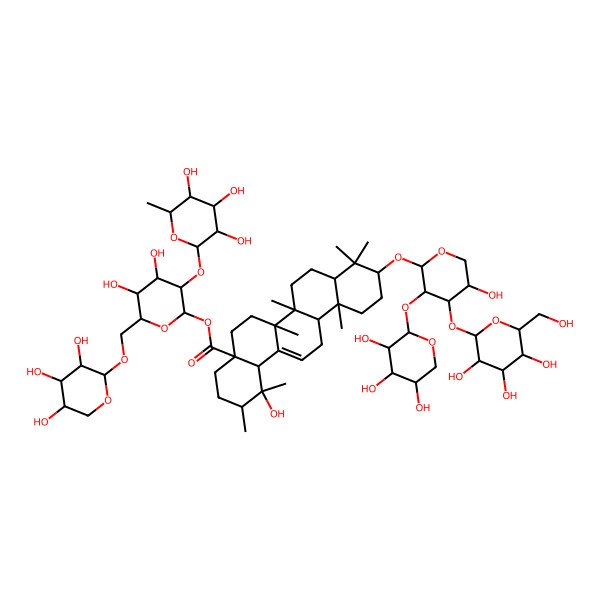2D Structure of [4,5-Dihydroxy-3-(3,4,5-trihydroxy-6-methyloxan-2-yl)oxy-6-[(3,4,5-trihydroxyoxan-2-yl)oxymethyl]oxan-2-yl] 1-hydroxy-10-[5-hydroxy-4-[3,4,5-trihydroxy-6-(hydroxymethyl)oxan-2-yl]oxy-3-(3,4,5-trihydroxyoxan-2-yl)oxyoxan-2-yl]oxy-1,2,6a,6b,9,9,12a-heptamethyl-2,3,4,5,6,6a,7,8,8a,10,11,12,13,14b-tetradecahydropicene-4a-carboxylate